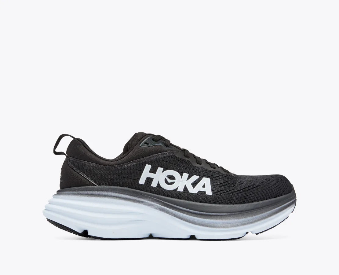 HOKA WOMENS BONDI 8 - BLACK / WHITE