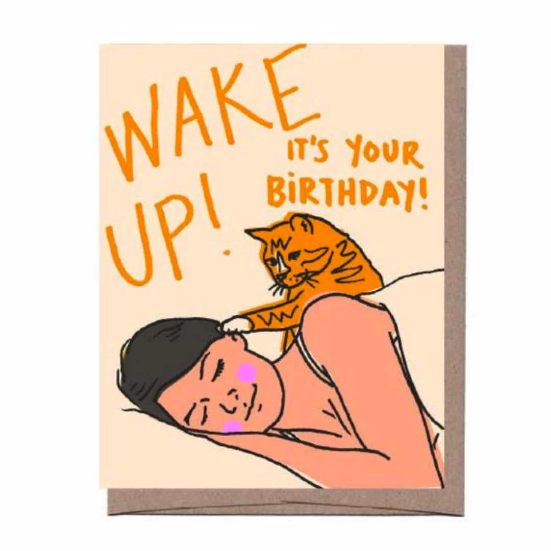 Wake Up Cat Birthday Card from La Familia Green