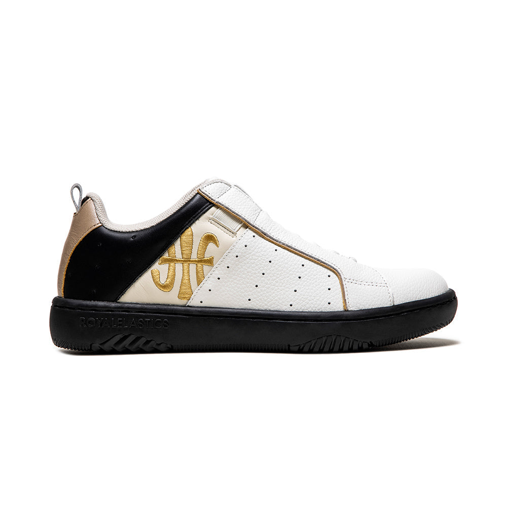 Men's Icon 2.0 White Black Golden Logo Leather Sneakers 06541-039